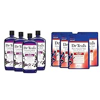 Dr Teal's Foaming Bath with Pure Epsom Salt, Black Elderberry with Vitamin D, 34 fl oz (Pack of 4) (Packaging May Vary) & Pure Epsom Salt Soak, Wellness Therapy with Rosemary & Mint, 3 lbs