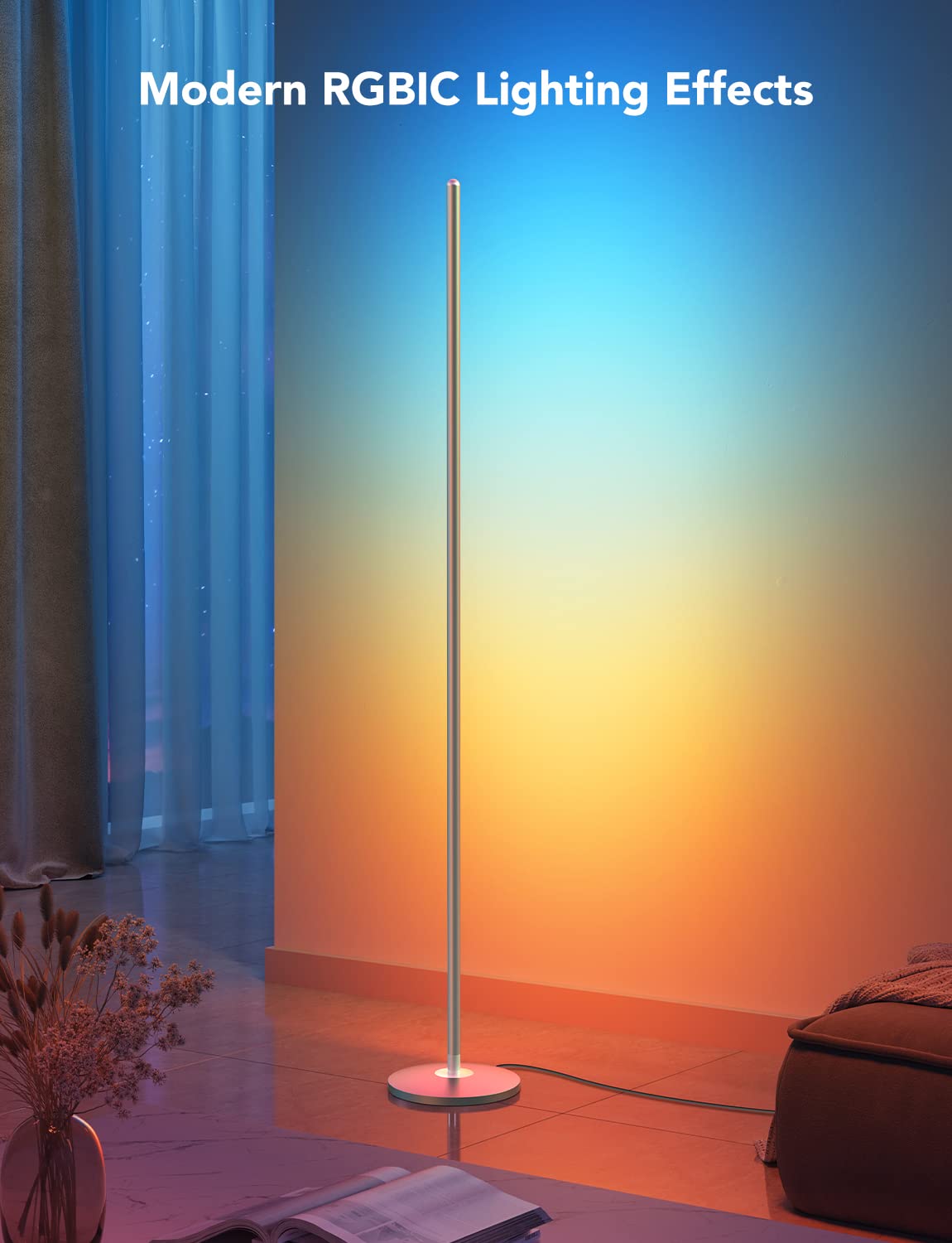 Govee RGBIC Floor Lamp, LED Corner Lamp Works with Alexa, Smart Modern Floor Lamp with Music Sync and 16 Million DIY Colors, Ambiance Color Changing Standing Lamp for Bedroom Living Room Silver