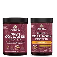 Ancient Nutrition Multi Collagen Protein Powder, Unflavored, 45 Servings + Multi Collagen Protein Powder, Gut Restore, 20 Servings