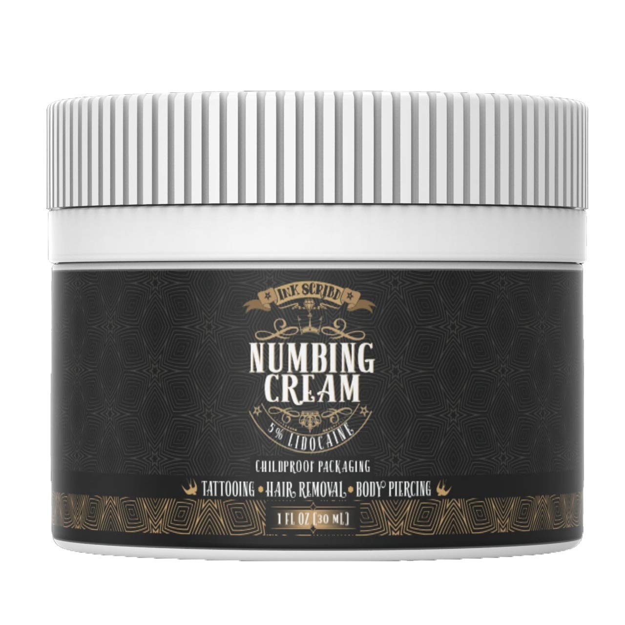 Ink Scribd Premium Tattoo Numbing Cream Topical Pain Treatment for Tattoos. Also for Laser Hair Removal, Brazilian Waxing, Microblading, Microneedling - Maximum Strength 5% Lidocaine (1 oz)