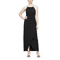 S.L. Fashions Women's Long Length Sleeveless Evening Gown with Ruched Waist, Formal Dress