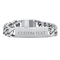 Bling Jewelry Personalized Engravable Men's Solid Name Bar Plated Identification ID Bracelet For Men Boys Figaro Curb Chain Link Black Ip Plated Silver Tone Stainless Steel 8.5 Inch