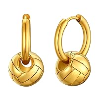 FindChic Sports Football/Basketball/Volleyball/Rugby/Baseball Dangle Earrings for Women Men Stainless Steel/18K Gold Plated/Black Sportsfan Ear Studs Small Hoops, with Gift Box
