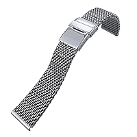 316L Woven Stainless Steel 22mm 24mm Watchband for Breitling Silver Watch Strap Folding Buckle Wristband (Color : Silver, Size : 24mm)