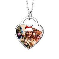 LONAGO Personalized Heart Photo Necklace Custom Heart Picture Pendant Necklace Gift for Women Girls