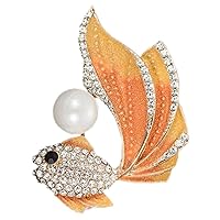 Gold-tone Rhinestone Brooch Elegant Faux Pearl Crystal Goldfish Pin Brooch Koi Fish Carp Brooch Pin Lapel Pin Enamel Pin for Party, Wedding and Daily Use
