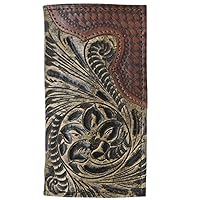 Genuine Leather Men's or Ladies Small Wallet ID CC Bills Handcrafted, Hand Tooled Cowhide (Brown Guns 2 Fold)
