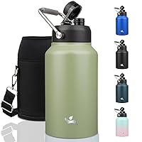 Jug with Handle,87oz Insulated Water Bottle with Carrying Pouch, Double Wall Vacuum Stainless Steel Metal Bottle,Camp Green