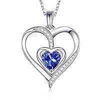 Iefil Mothers Day Gifts for Wife - 925 Sterling Silver Heart Birthstone Necklace for Women | Mothers Day Gifts | Anniversary Birthday Gifts | Women Jewelry | Gifts for Mom Girlfriend Wife Daughter