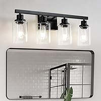 Bathroom Vanity Light, 4-Light Modern Matte Black Wall Sconce Lighting with Clear Glass Shade, Black Wall Lights,Bath Vintage Wall Mounted Lamps for Mirror Bedroom,Living Room
