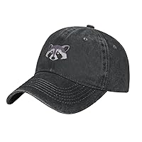 Racoon-Baseball-Cap, Washed Cotton Trucker Hats Vintage Dad Hat for Men Women Black