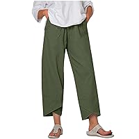 Women's Pants High Waist Solid Color Casual Trousers Pants with Pockets, S-XL