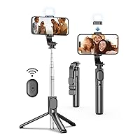 Cell Phone Tripod for iPhone, Extendable Selfie Stick with Wireless Remote, Selfie Stick Tripod with LED Light, Compatible with iPhone 15/14/14 pro/13/12/11/XS Max/XS/XR/X and Android Phone