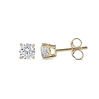 Certified 10k Gold 0.10Ct to 2Ct Round Diamond Stud Earrings by DZON for Women (H-I, I2-I3)
