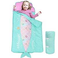 UOMNY Preschool Nap Mat with Pillow and Blanket Toddler Sleeping Bag for Daycare 48x20 Girls Sleeping Mat for Toddlers Kindergarten Blue (Mermaid)