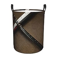 Japanese Samurai Sword Round waterproof laundry basket,foldable storage basket,laundry Hampers with handle,suitable toy storage