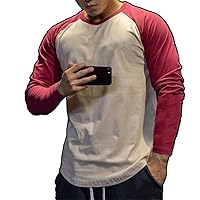 Men Cotton Tshirt Long Sleeve Patchwork Shirt Bodybuilding Curved Workout Fitness -Shirt Clothing