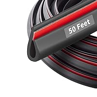 50 Feet Rubber Edge Trim Seal Strip, BISOTHAI Self-Adhesive Rubber U Channel Weather Stripping for Car Doors, Hatches, and Glass, Steel Plates, Easy Cut to Size(Black)