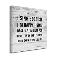 I Sing Because Am Happy His Eye Is on The Sparrow Canvas Print Wall Art Paint, Motivational Quotes Artworks for Living Room Bedroom Porch Home Wall Decor Hanging Poster Christian Gift 8x8 Inch