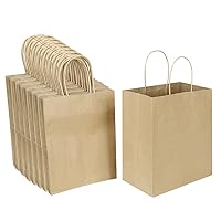 100 Pack 8x4.75x10 Inch Medium Plain Natural Paper Bags with Handles Bulk, Oikss Kraft Bags for Birthday Party Favors Grocery Retail Shopping Business Goody Craft Gift Bags Sacks (Brown 100 PCS Count)