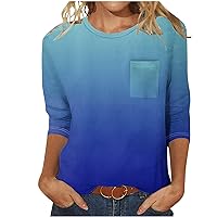 Womens Summer Tops Casual 3/4 Sleeve Shirts Fashion Gradient Casual Tshirt Crewneck Cute Tunic Tops Trendy Print Blouses