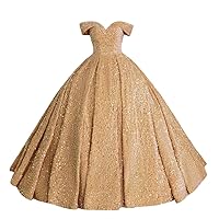 Mordarli Women's Shiny Sequin Quinceanera Dresses Off The Shoulder Ball Gowns Sweet 16 Prom Dress