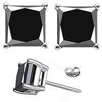 Silver Plated Princess Real Moissanite Stud Earrings (7.48 Ct,Black Color,Opaque Clarity)