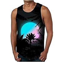 Sunset Print Beach Tank Tops Men Summer Casual Sleeveless T-Shirt Round Neck Sports Tee Racerback Workout Tanks