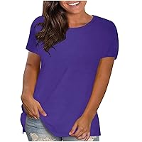 Women's Short Sleeve Crewneck T-Shirts Plus Size Solid Color Basic Summer Tops Casual Loose Fit Tees Blouse Tunic