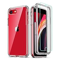 COOLQO Compatible for iPhone SE Case 2022/3rd/2020/2nd gen, [2 Pack Tempered Glass Screen Protector] [Hard PC+Soft TPU] [3 in 1] Full Body Coverage Protective Shockproof Silicone Phone Cover, Clear