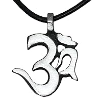 Pewter Om Ohm Buddhism Yoga Namaste Buddhist Pendant on Leather Necklace