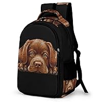 Portrait of Labrador Puppy on Dark Laptop Backpack Durable Computer Shoulder Bag Business Work Bag Camping Travel Daypack