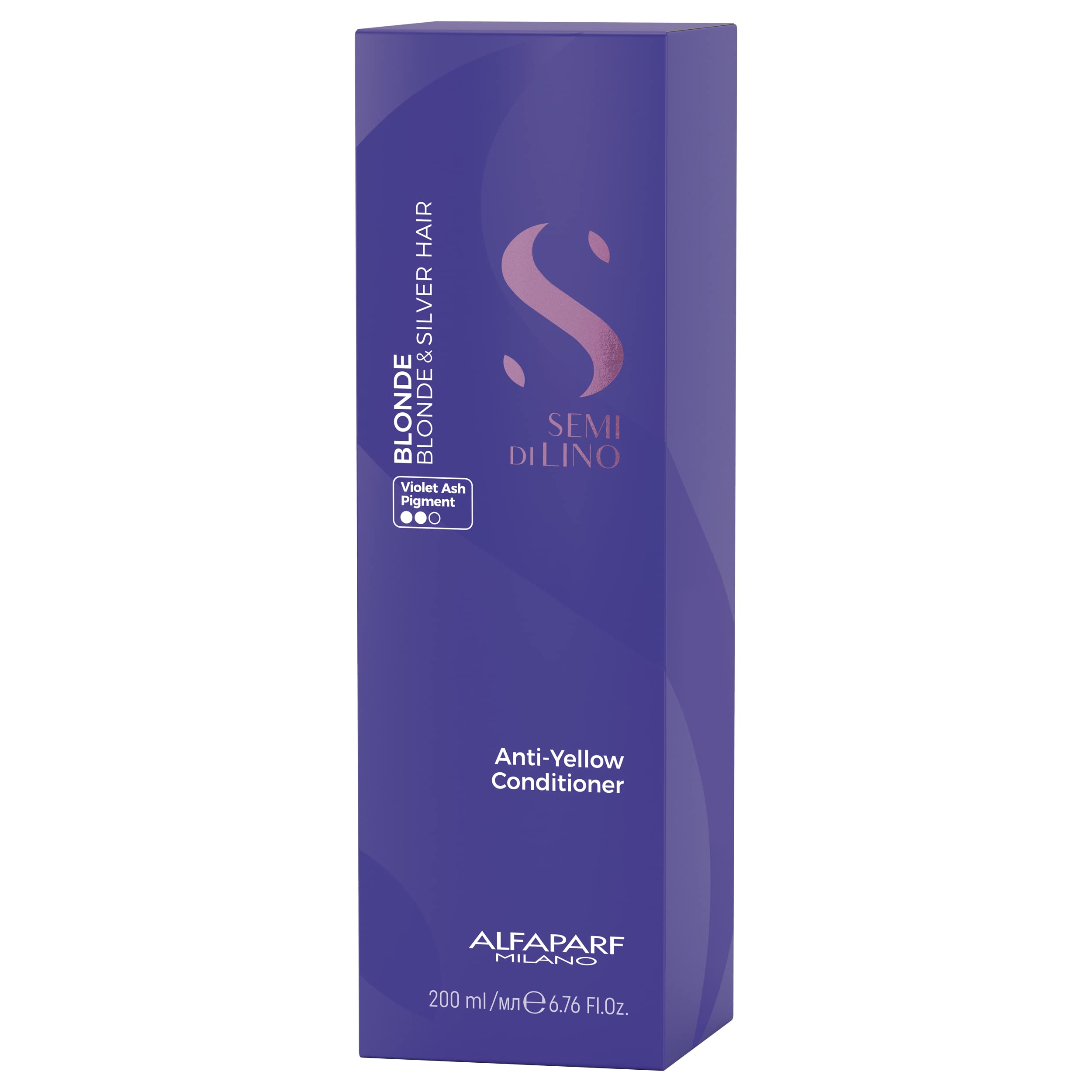 Alfaparf Milano Semi di Lino Blonde Anti-Yellow Conditioner for Blonde, Platinum and Silver Hair - Paraffin Free Purple Conditioner - Removes Yellow and Brassy Tones - Corrects Brassiness