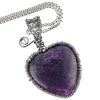 TUMBEELLUWA Heart Necklace Wire Wrapped Healing Crystal Pendant with Chain Charm Stone Jewelry for Women