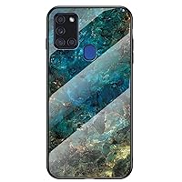 XYX Compatible with Samsung A21s Case, [Tempered Glass Back] Marble Pattern Lightweight Slim Phone Protective Cover for Galaxy A21s SM-A217, Green Jade