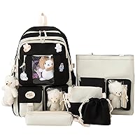 5-Piece Aesthetic Kawaii Backpack Set with Kawaii Pin and Pendants Accessories, Nylon Material | Durable & Adorable