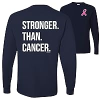 Stronger Than Cancer Breast Cancer Awareness Survivor Front&Back Mens Long Sleeves