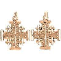 Other Cross Earrings | 14K Rose Gold Jerusalem Cross Lever Back Earrings - Made in USA