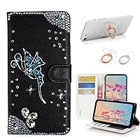 STENES Bling Wallet Phone Case Compatible with Samsung Galaxy S22 Case - Stylish - 3D Handmade Fairy Design Leather Cover with Ring Stand Holder [2 Pack] - Black