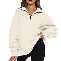 Women Quarter Zip Up Oversized Crewneck Sweatshirt Casual Fleece Pullover 2023 Fall Clothes Half Zip Shirt Teen Girls