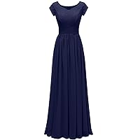 Modest V Neckline Empire Waist Chiffon Bridesmaid Gown Evening Prom Dresses Size 12-Navy Blue