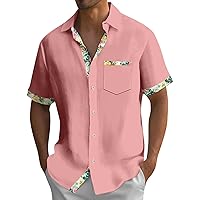 Men's T-Shirts Solid Lapel Shirt Button Down Short Sleeve Shirts Tropical Vacation T-Shirts Hawaiian Holiday Shirt