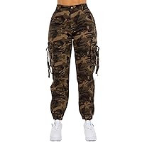 TwiinSisters Women's High Waist Slim Fit Jogger Cargo Camo Pants for Women with Matching Belt