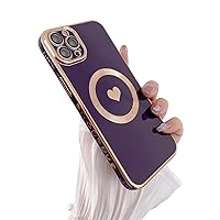 Magnetic Case for iPhone 14 Pro Max Compatible with MagSafe, Luxury Cute Love Heart Plating Case Side Edge Small Love Pattern for Women Girls Soft TPU with Full Camera Lens Protection Case Purple