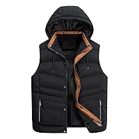 Puffy Vest Men Outdoor Quilted Winter Puffer Vest Thicken Warm Cotton Coat Sleeveless Hooded Jacket Padded Vest