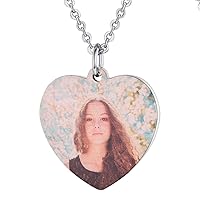 Custom Photo Necklace for Men Women, Stainless Steel Black Gold Color Dog Tag - Personalized Text Engraved Memory Heart/Round Square Shaped Picture Pendant Necklaces Lover Gift Mothers Fathers Day