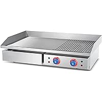 Commercial Level Griddle Stove, with 1/3 Groove Area, Stainless Steel Barbecue Stove, Controllable Temperature Electric Frying Pan, Suitable for Steak, Teppanyaki, Sausage, Bacon