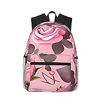Pretty Pink Roses Printed Lightweight Casual Backpack,Laptop Backpack,Cute Canvas Backpack,Travel Rucksack Daypack For Men Women
