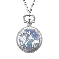 Unicorn and Pegasus Pocket Watch with Chain Vintage Pocket Watches Pendant Necklace Birthday Xmas