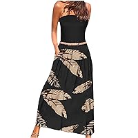 Women's Print Beach Flowy Round Neck Glamorous Dress Casual Loose-Fitting Summer Swing Sleeveless Long Floor Maxi Black